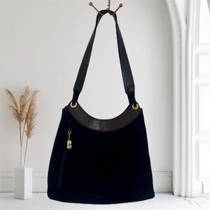 Carriage House 90s Boho Western Black Suede Brown Leather Shoulder Bag